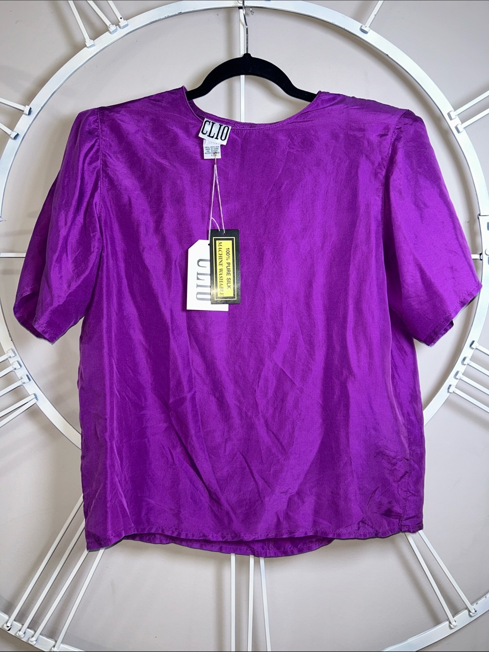 NWT Clio 100% Pure Silk Short Sleeve Shirt in Vibrant Purple